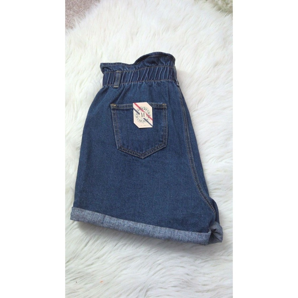 New Denim Blvd Jean Shorts High Rise Bag Waist Lose Fit Rolled Hem Womens S - Picture 3 of 4
